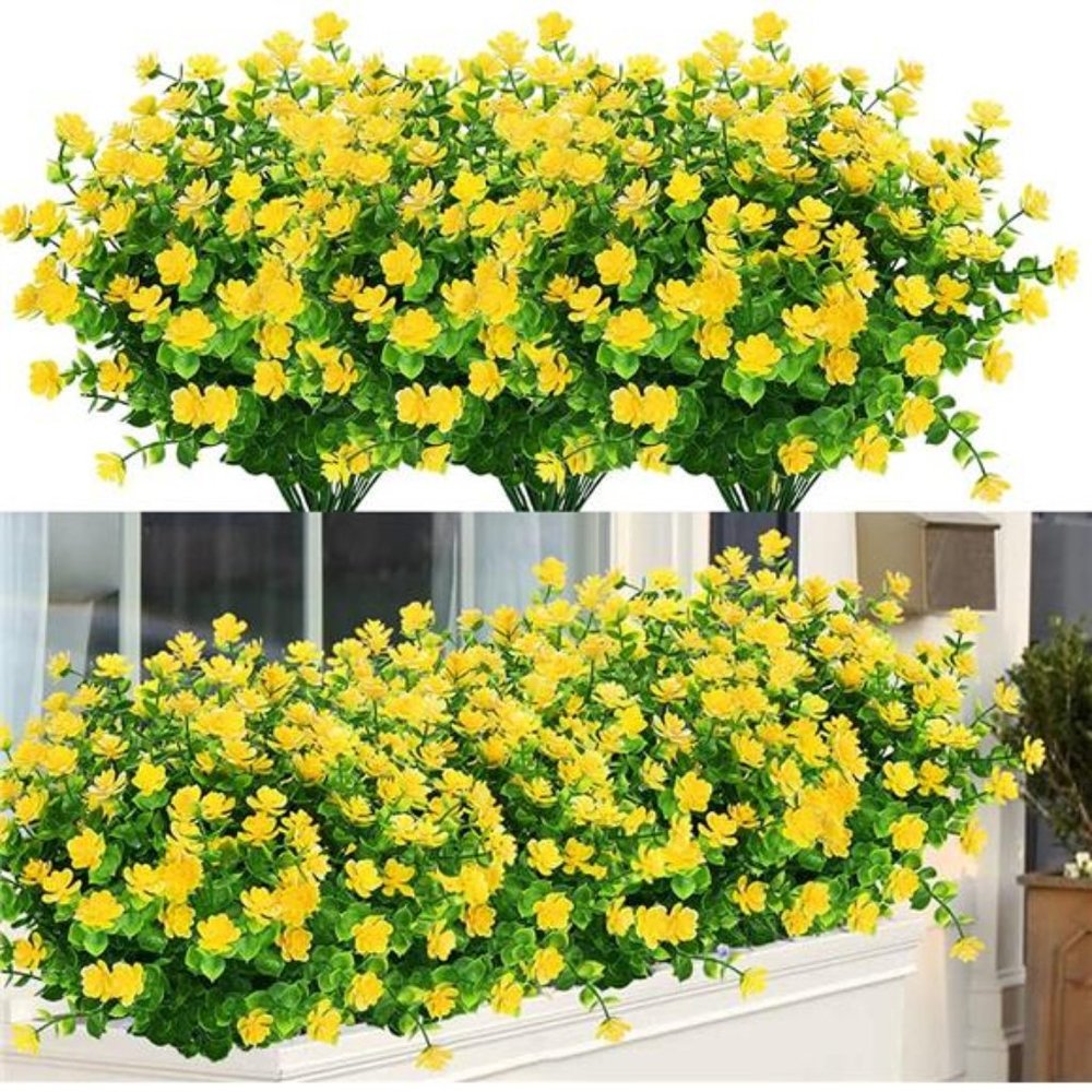 6 Bundles Outdoor Artificial Flowers UV Resistant Fake Boxwood Plants Faux